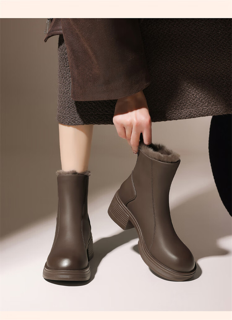 Daphne Chunky Heel Winter Ankle Boots High Heels Slimming Fleece Chelsea Women's Boots 4024608063 Brown Size 38 4