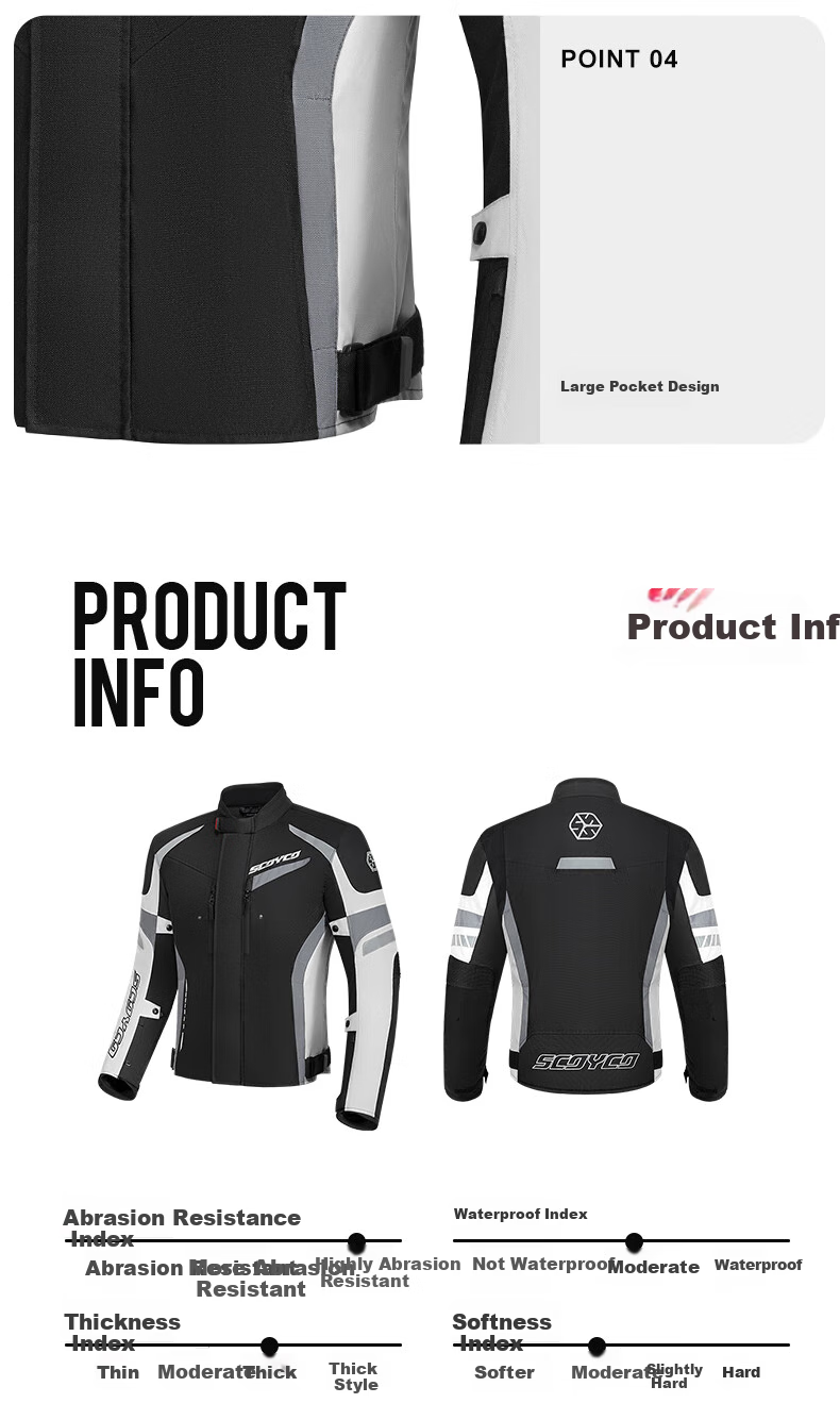 SCOYCO Motorcycle Riding Suit, Racing-Style Protective Gear, Anti-Fall, Windproof, Wear-Resistant, Specialized Equipment for Men, All Seasons 17