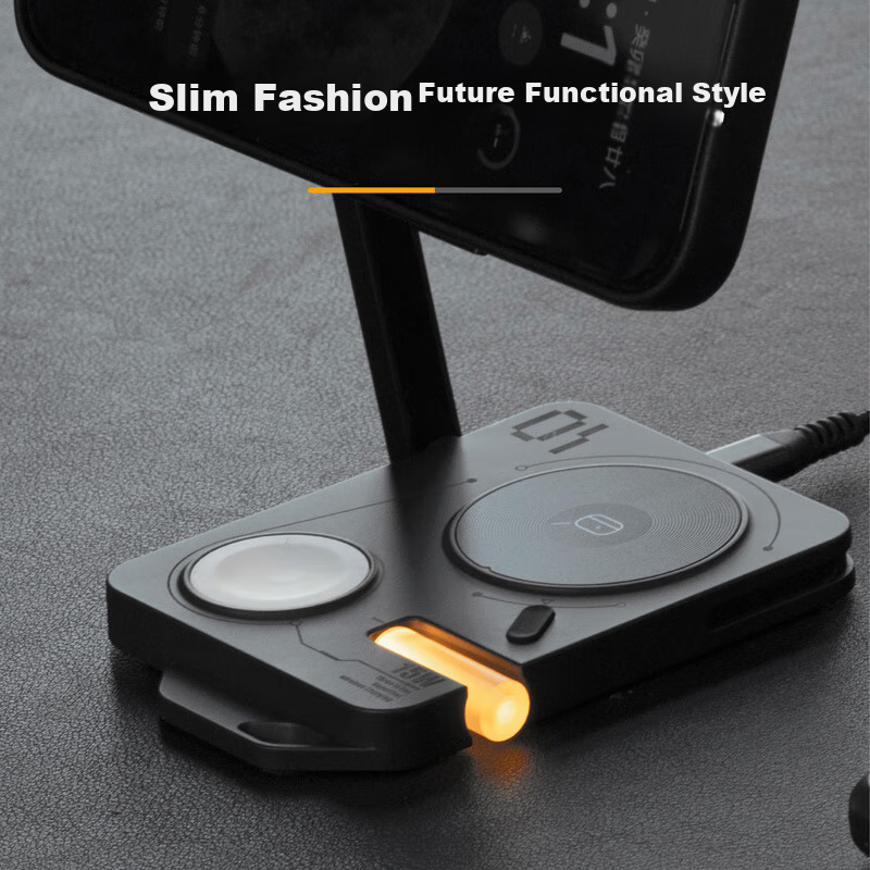 AULUMU M01 4-In Foldable Wireless Charger, Desktop Stand with MagSafe Magnetic Fast Charging Station, Compatible with Apple