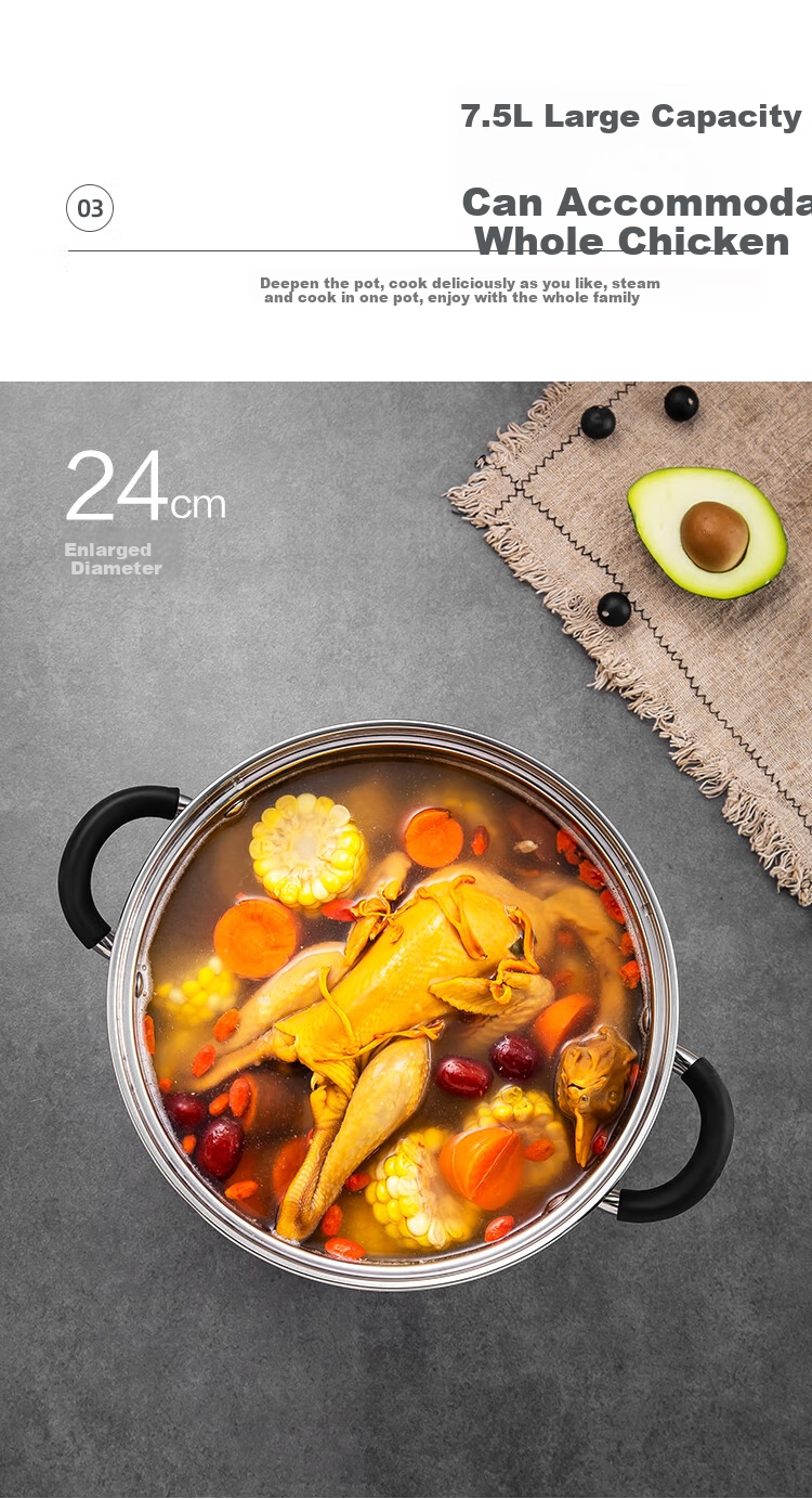 MAXCOOK Soup Pot, 304 Stainless Steel, Double-Layer Steamer Pot with Bottom Layer for High Soup, 26cm, Compatible with Induction Cooker, Includes Steaming Rack MCZ3232 4