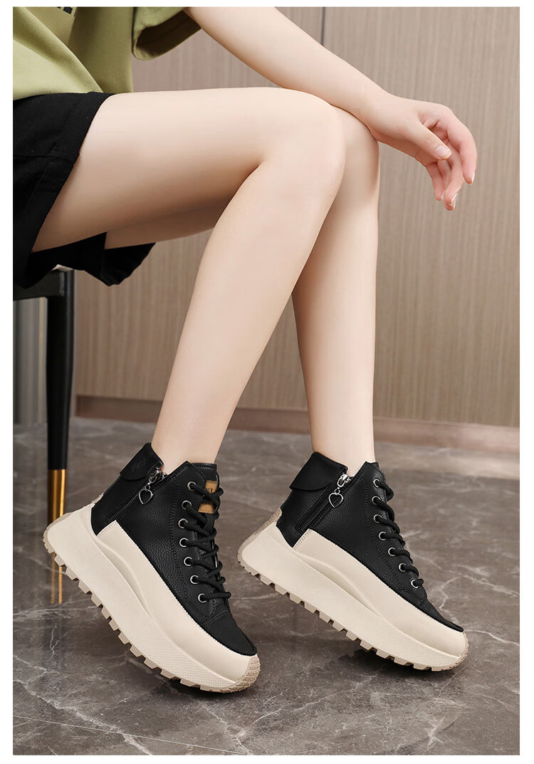 TonLion Women's Autumn Winter High-Top Casual Shoes Elevated Thick-Soled Sports Dad Sneakers Boots Khaki Size 38 9