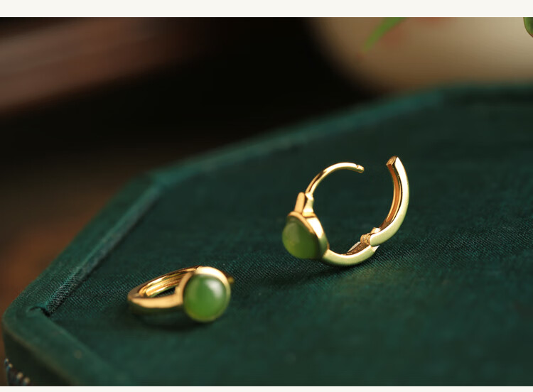 Xiaoyinjiang Hetian Jade Green Jade S925 Silver Bean Earrings Women's High-End New Chinese Style National Wind Ear Studs Gift 2
