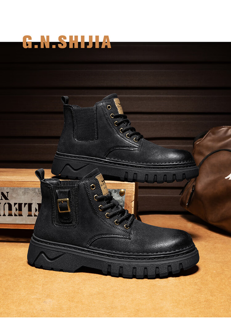Bull Family Martin Boots Men 2026 Winter New Versatile Yellow Boots Fleece Lined Warm Snow Boots Men's Outdoor Hiking Shoes 15