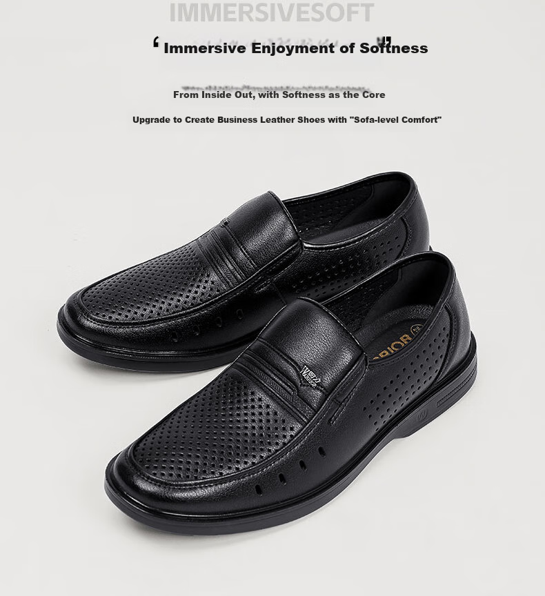 Warrior Leather Shoes for Men, 2025 Autumn New Style, Hollow Breathable Soft-Soled Formal Business Shoes, 2359 Black, Size 43 2
