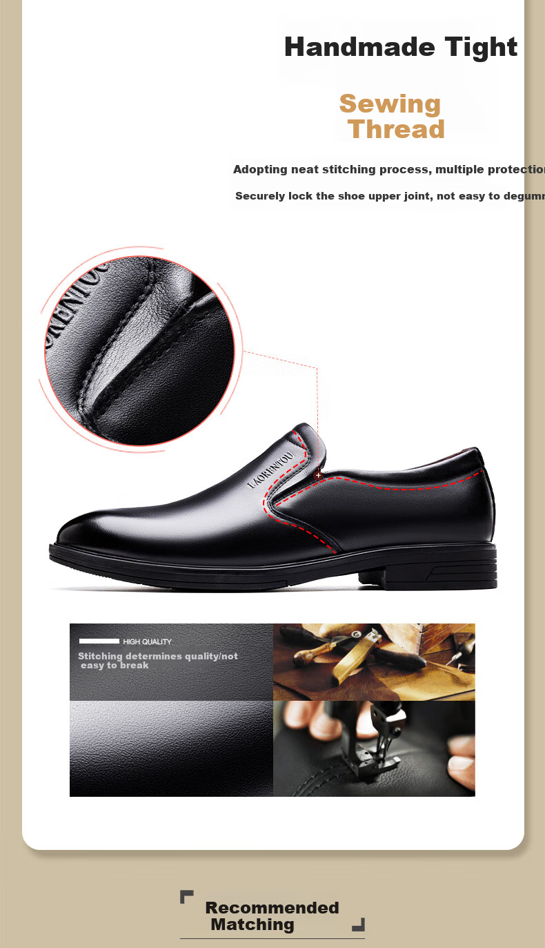 LAORENTOU Men's New Leather Shoes, Top-Grain Cowhide, Breathable, Non-Slip, Slip-On, Middle-Aged Business Casual Leather Shoes, LA223 Black 42 7