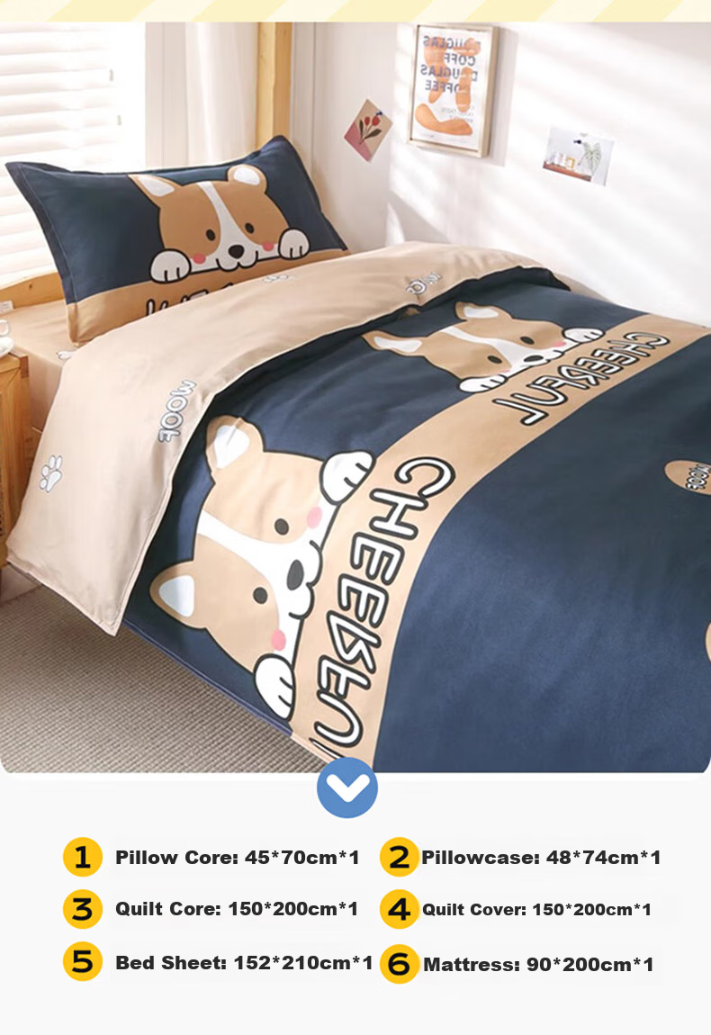 AVIVI College Dormitory Six-Piece Set: Thin Mattress, Pillow, 1.5 Jin Duvet Insert, Duvet Cover, Bed Sheet, Pillowcase for 0.9m Bed with Huanxianggou Desig 1