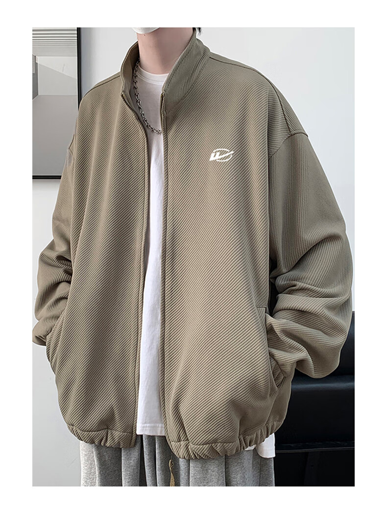 Huili Men's Jacket, Autumn Casual Simple Coat, Twill Stand Collar, Windproof Loose Versatile Outerwear for Men, Black, 3XL 22