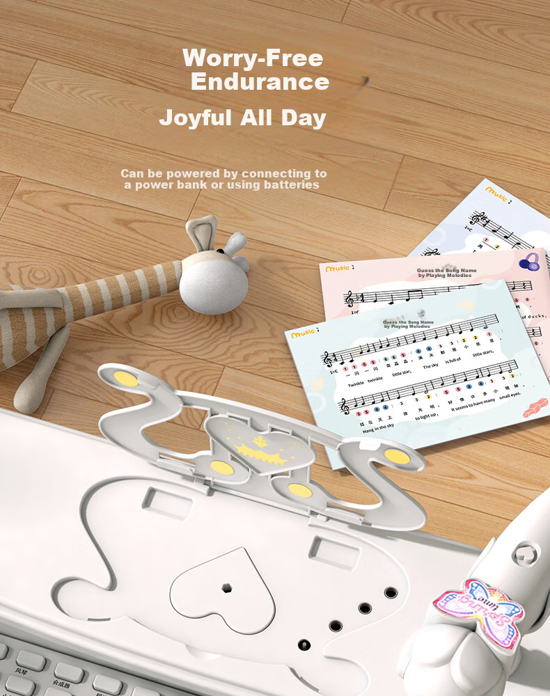 Dimoarch Children's Early Education Musical Instrument, Electronic Keyboard Toy for Kids, Playable Piano for Beginners with Seat And Microphone, White 9