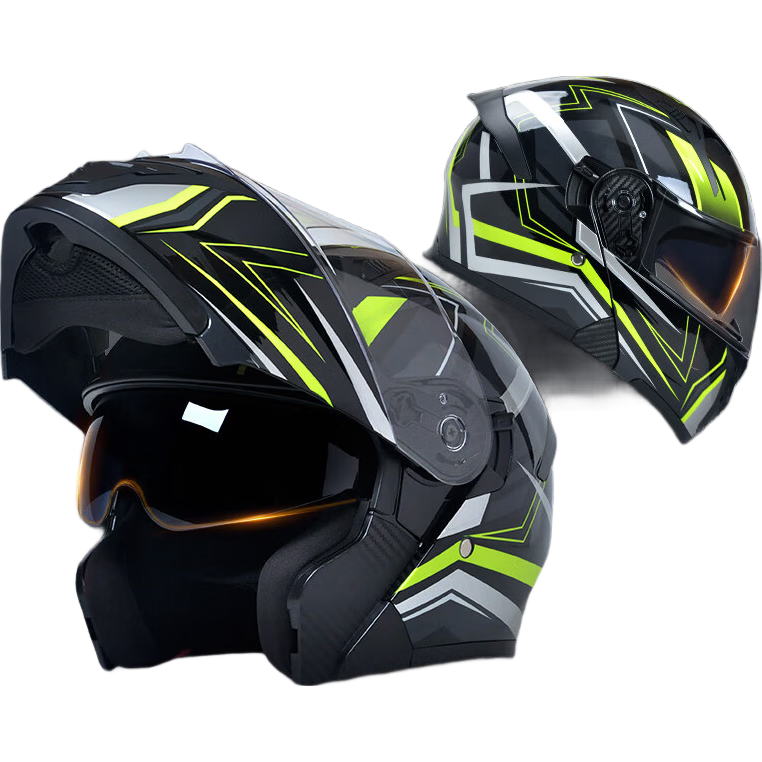 AD Motorcycle Flip-Up Helmet, 3C Certified, Unisex All-Season Flip-Up Helmet, Class A Winter Anti-Fog Motorcycle Full Helmet, Summer Electric Scooter Safety Helmet, K9 Black And Green Arrow