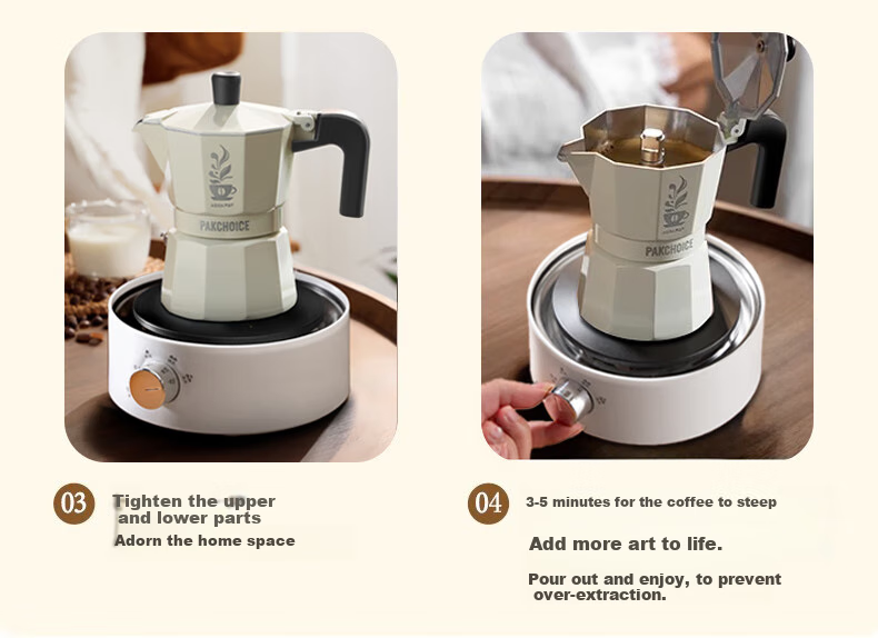 TEOTM Moka Pot with Dual Valves, Home Italian-Style Dual-Valve Moka Pot, Small Electric Ceramic Stove Pour-Over Coffee Maker Set 9