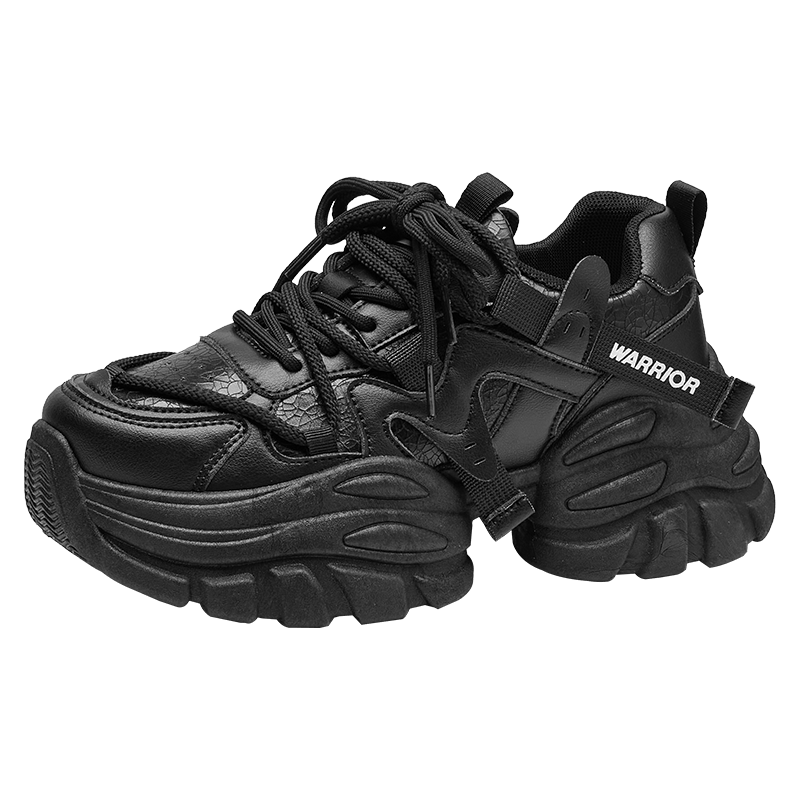 Warrior Women's Dad Sneakers 2026 Spring New Thick Sole Height Increasing Sports Shoes Black Size 38