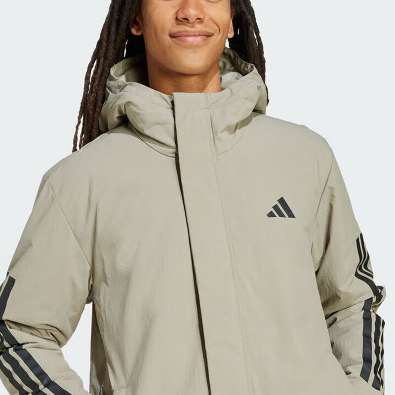 Adidas Men's Sportswear Series 3S HOODED INS J Short Cotton Jacket JY8303, Black, Size L 9