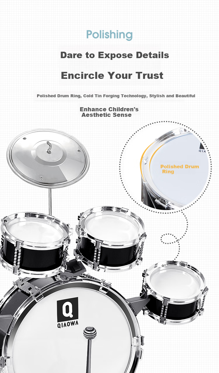 QIAO WA BAO BEI Drum Set Educational Toy Instrument for Children Beginners Jazz Drums Gift for Boys Aged 1-2 Years Old Birthday Present 9