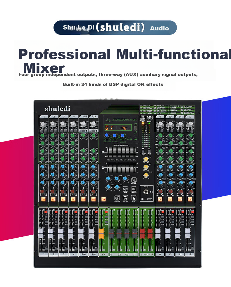 Shuledi SU-60 Domestic Digital Mixer with 8 Channels, Conference Sound System, Specialized Mixing Console for Meetings, KTV Audio with Reverb, DSP Effects Equalizer for Bars And Stage Performances 2