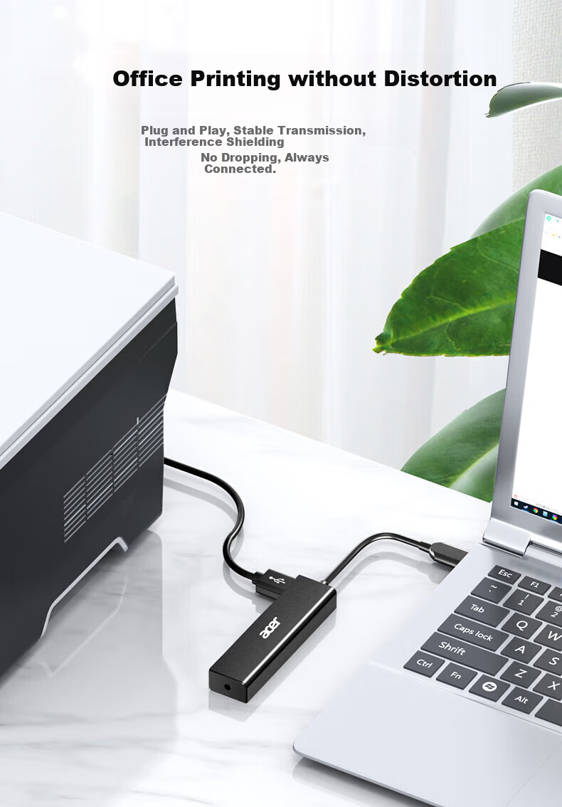 Acer USB 3.0 Hub, Expansion Dock, High-Speed 4-Port Hub Adapter, Compatible with Desktop Computers And Laptops, Multi-Port Converter, Extension Cable, 1 Meter 8
