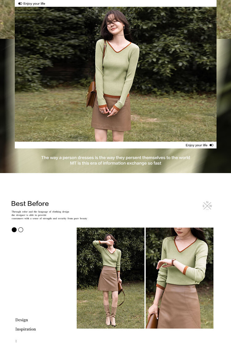 Mt Soft Power Style Autumn Retro Colorblock V-Neck Knit Sweater for Petite Women 1
