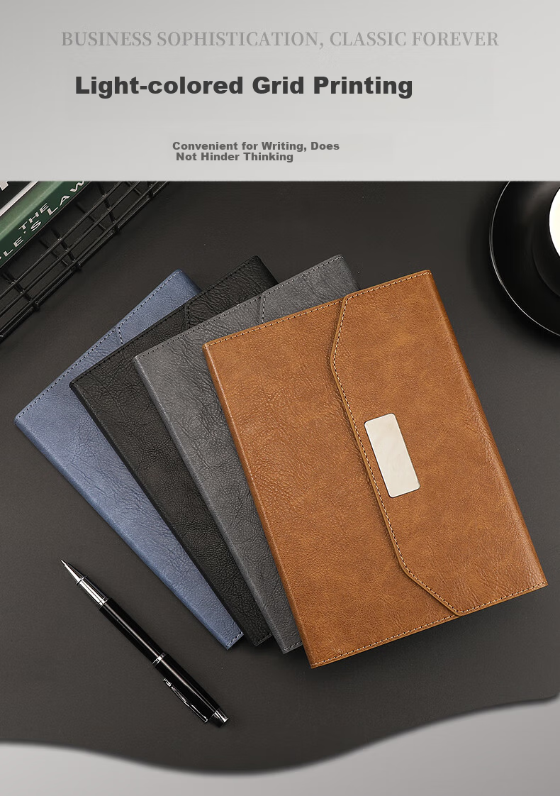 Zhongjianwenju Notebook, Business Office Notebook, Memo Pad, Tri-Fold Meeting Record Book, Office Stationery, Diary, Customizable, A5 Blue 25-230 Zhong 1