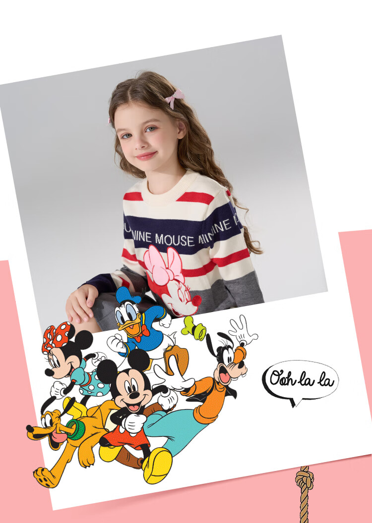 Disney Minnie Girls' Pullover Sweater Spring 2026 New Children's Versatile College Style Knitwear 2