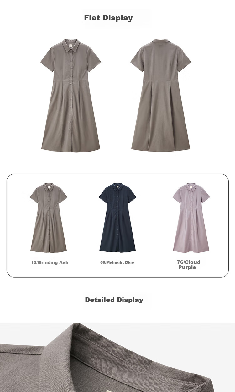Giordano Women's Shirt Dress, Summer New Style, Lyocell Fabric, Commuter Waist-Cinching Lapel Short-Sleeve Dress, Women's Style 05465314 18