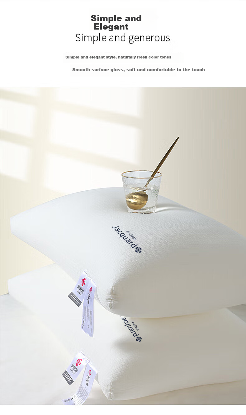 Grace Pure Cotton Grade A Pillow, Hotel-Grade Feather And Down Pillow Core, Washable Pillow, Fiber Soft Pillow Core, One Pair 9