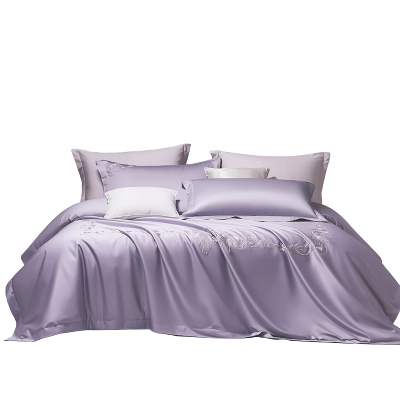 Fuanna Bedding Set 4-Piece 120s Double-Strand Long-Staple Cotton Sateen 100% Sheet Duvet Cover Double Extra Large 230*229cm Sky Purple