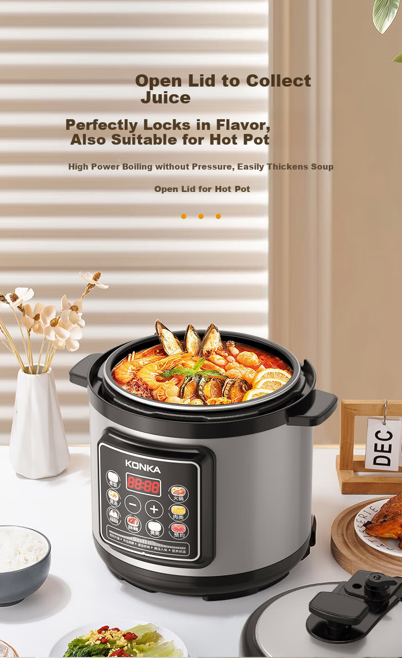 KONKA Electric Pressure Cooker, 5L Multi-Functional Household High-Pressure Cooker with Non-Stick Inner Pot, Smart Reservation Pressure Cooker KYLG-5006E 6