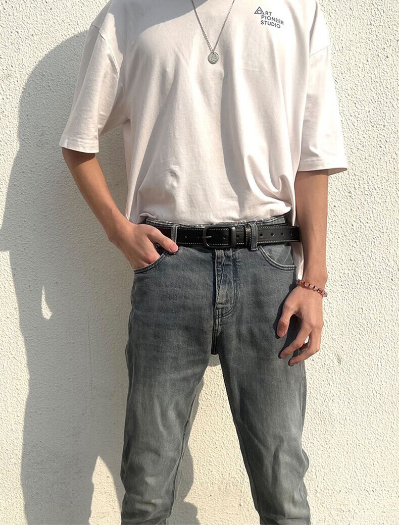 Huili Men's Genuine Leather Belt, Pure Cowhide Pin Buckle Style Hong Kong Fashion Trouser Belt, 2024 New Trendy Versatile Fashion for Young People 3