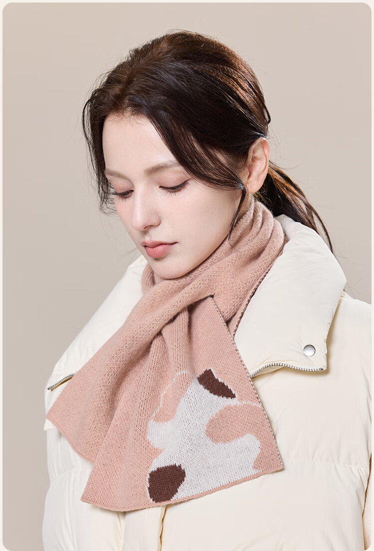 JIUMU Pure Wool Interwoven Small Scarf Women's Autumn Winter Warm Neck Warmer Lightweight Short Scarf for Girls 2