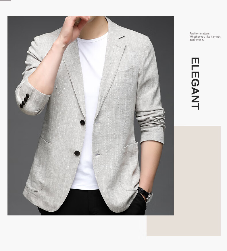 Pierre Cardin Men's Casual Solid Color Linen Blend Blazer Spring Autumn Business Jacket 3