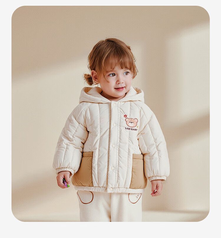 Labi Kids Hooded Windbreaker Jacket 120g Quilted Winter Windproof Long Sleeve Warm Top Rose Red 110 2