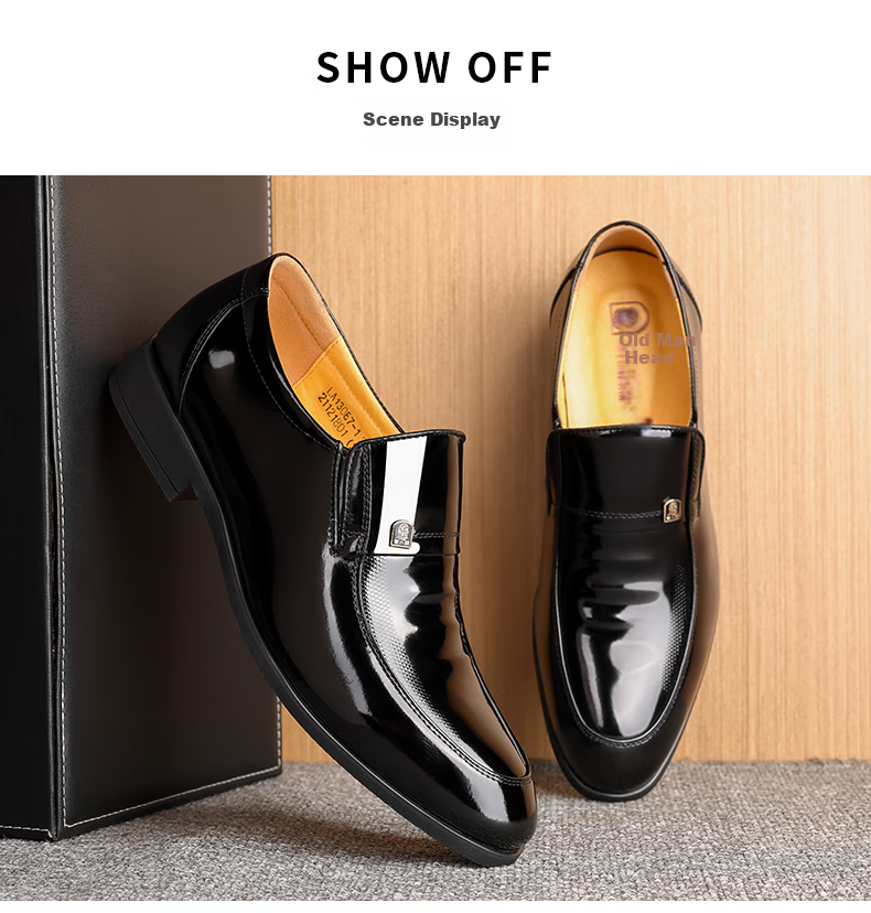 LAORENTOU Leather Dress Shoes for Men, Formal Patent Leather Shoes, Wedding Groom Shoes, Pointed Toe Slip-On Shoes, LA13087, Black, Size 41 4