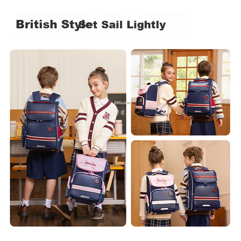Deli Elementary School Backpack for Boys And Girls, British Style Ultra-Light Large Capacity Backpack for Grades 1-3, Blue BB162 Upgraded Versio
