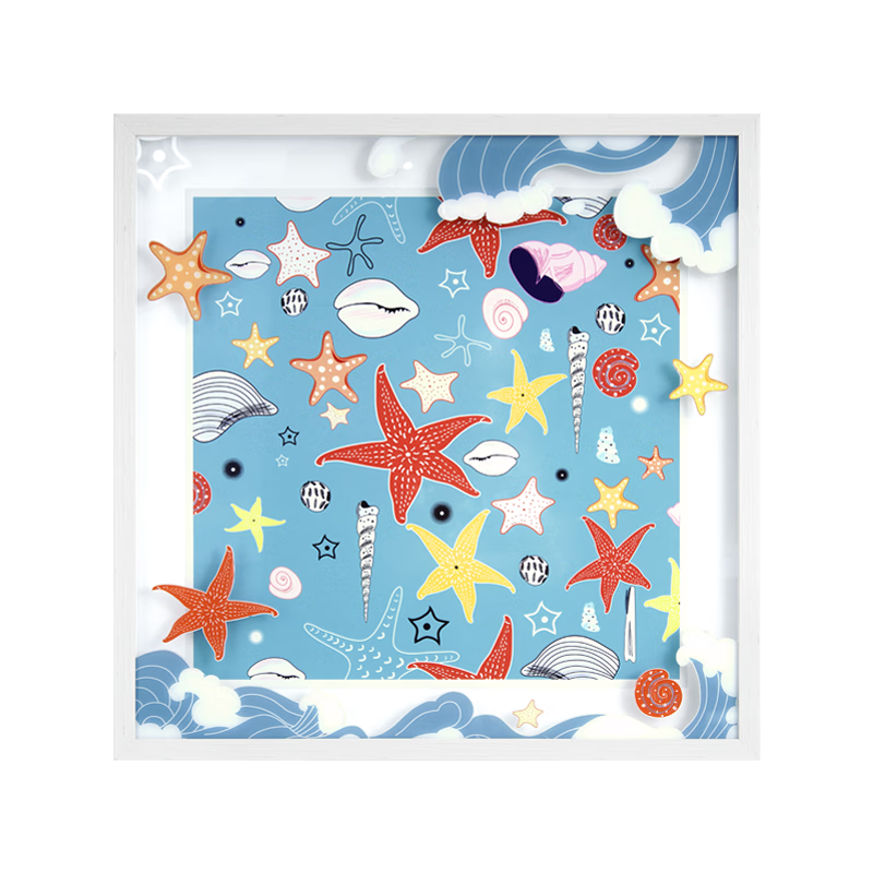 Yinghao Cream Style Living Room Sofa Background Wall Decorative Painting Blue Starfish Faux Silk Texture Square Hanging Art