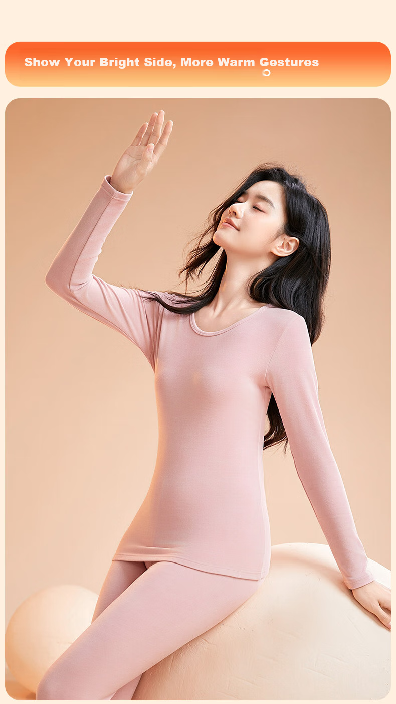 Fentengkean Thermal Underwear for Women, Thick Warm Anti-Cold Yang Ion High-Elastic Slim Base Layer Autumn Top And Pants Set, Christmas Gift 15