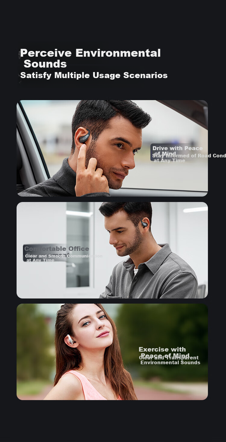 1MORE (1 MORE) [Jay Chou's Choice] S70 Open-Ear Bluetooth Headphones, Non-In Ear-Hook Style Sports Earphones, Long Battery Life for Running, Calls with Noise Reduction, Compatible with Huawei And Xiaomi, Black 7