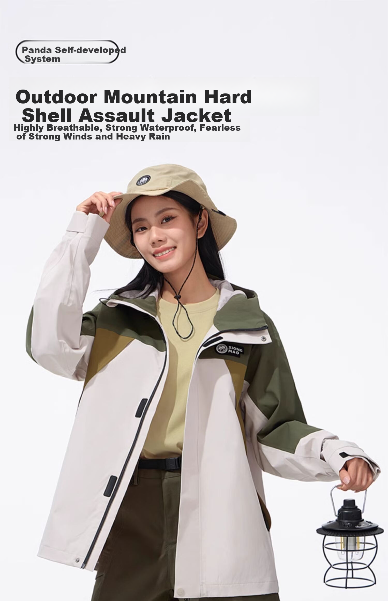 CAMEL Outdoor Single-Layer Unisex Waterproof Hardshell Jacket with Color Block Design [Panda Series] A34BATR018 1