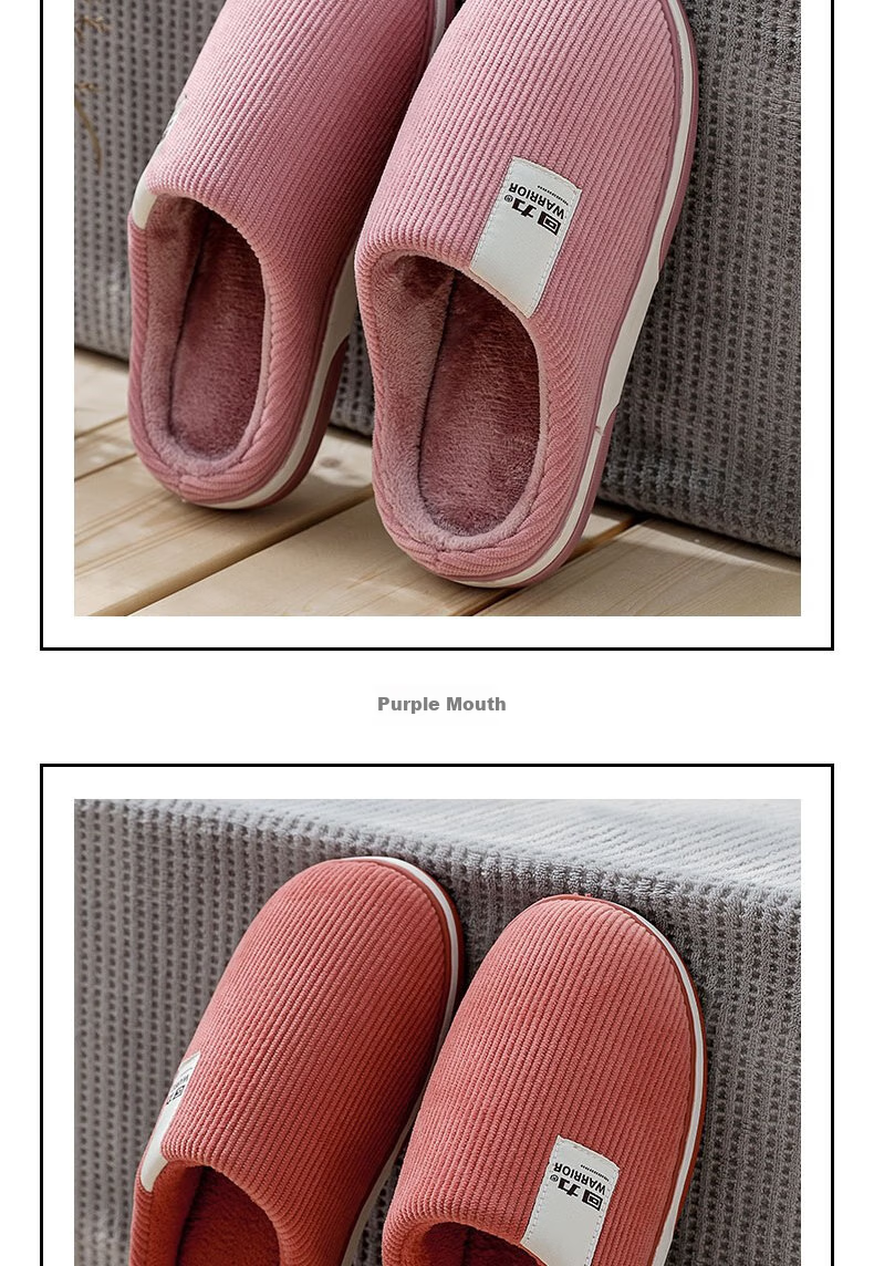 Huili Fleece-Lined Cotton Slippers for Men And Women, with Faux Rabbit Fur Lining, Temperature-Regulating And Comfortable Cotton Slippers for Men, Model HL0411, Leather Red, Size 36-37 8