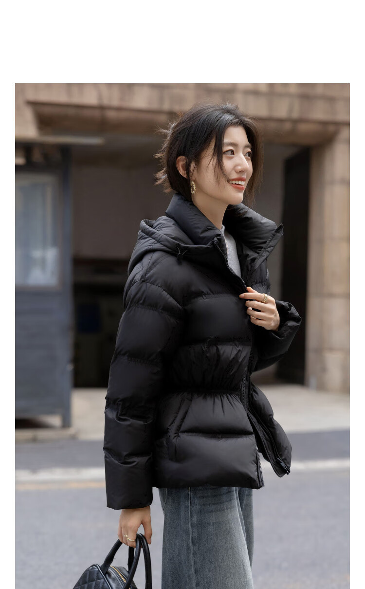 Dme [30D Air Doubt Rubber] Winter Volcanic Rock Infrared Heat-Retaining Antibacterial Hooded Elastic Waist Women's down Jacket 2