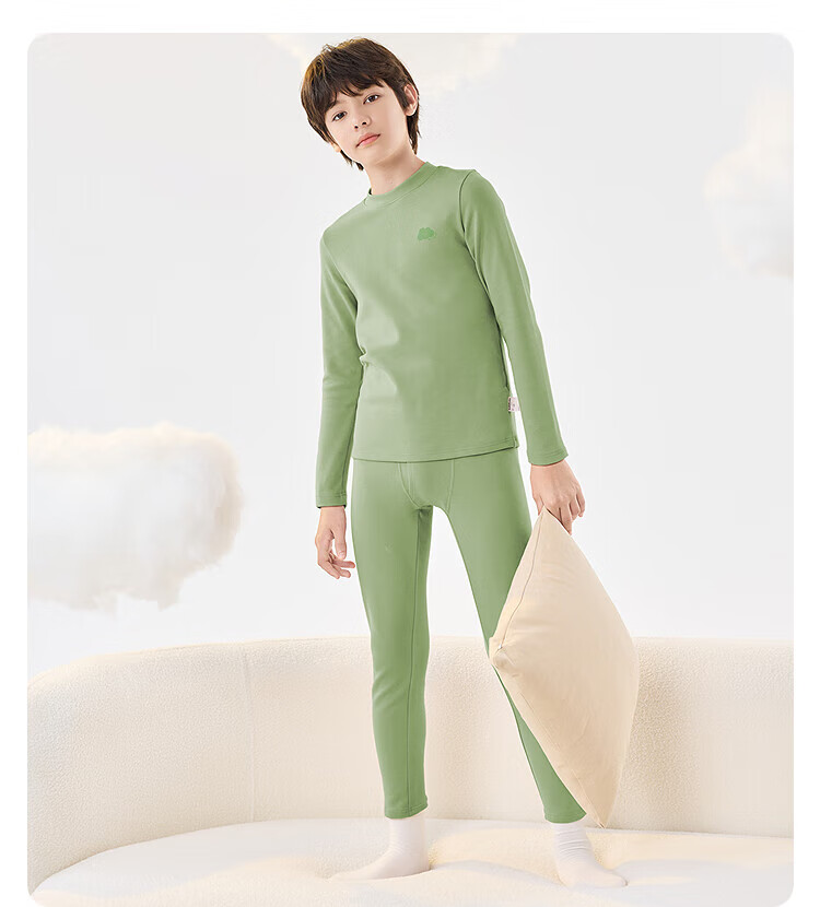 Balabala Boys and Girls Children's Underwear Set Two-Piece New Autumn and Winter Velvet Lined Thermal Top and Bottom Pajamas Red 12