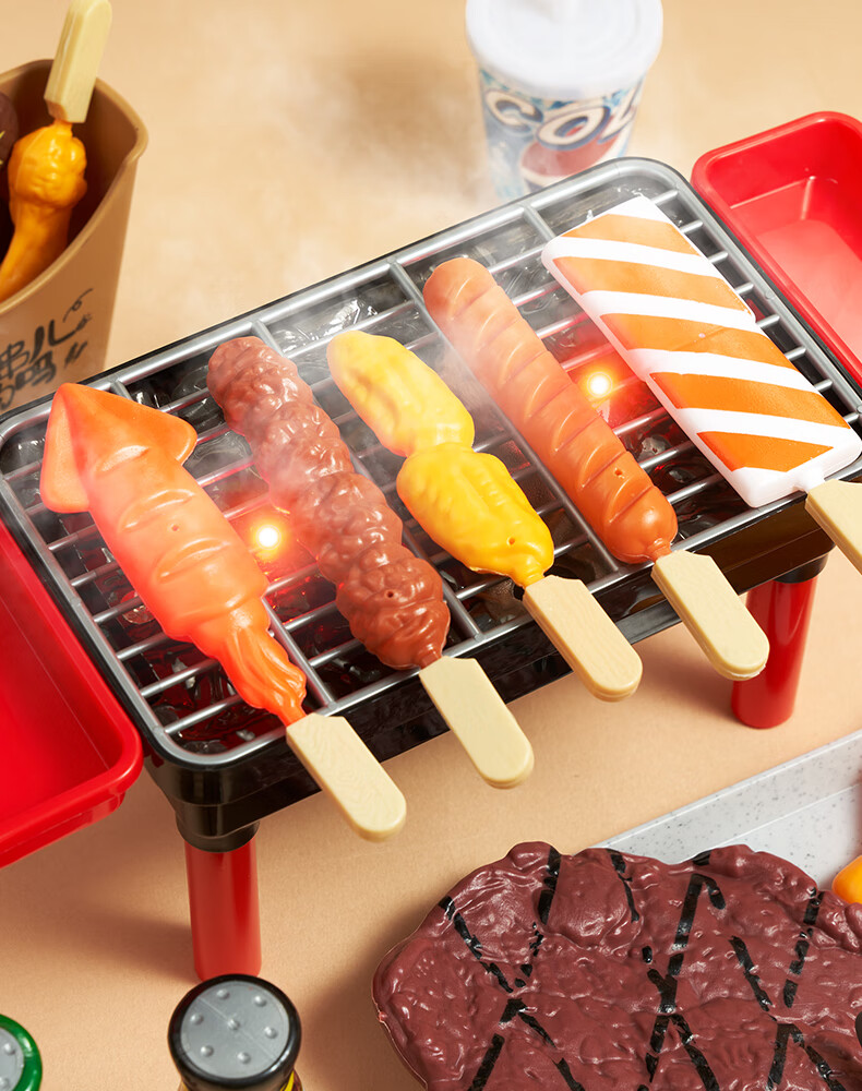 Dimoarch Pretend Play Kitchen Set Deluxe Edition: Barbecue Iron Plate Seafood Two-In Children's Realistic Food Skewer Hot Pot 2
