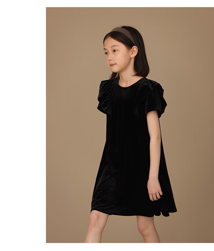 Hacikis Kids Summer Velvet Dress Korean Style Birthday Dress Little Black Dress Girls Formal Wear Black 170 11
