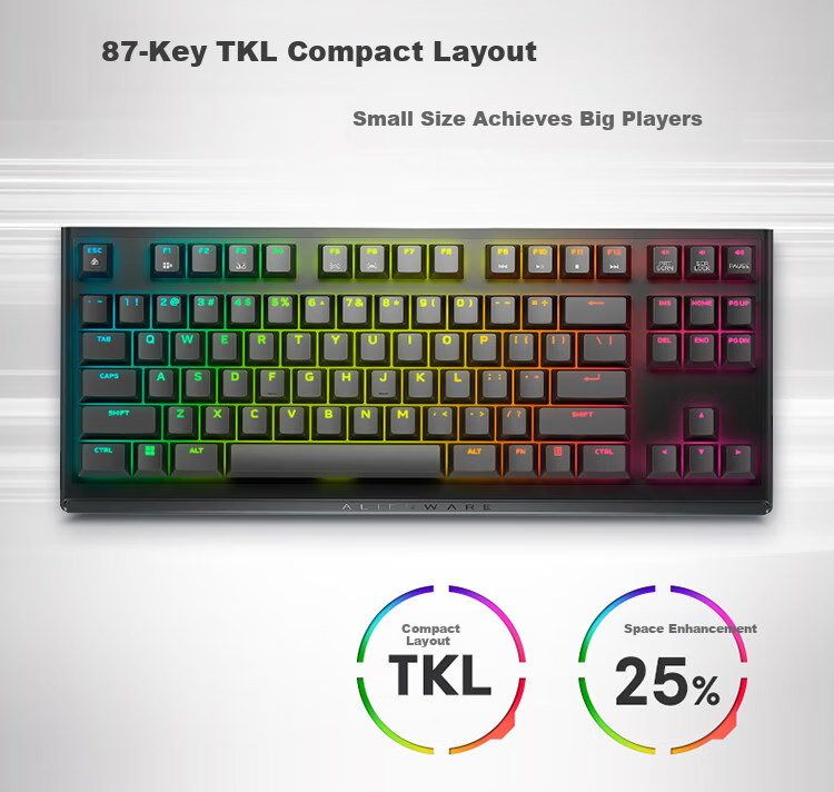 Alienware AW420K Wired Gaming Mechanical Keyboard with Red Switches, RGB Lighting, 87 Keys, TKL Layout, Fully Programmable, Holiday Gift, Black 3