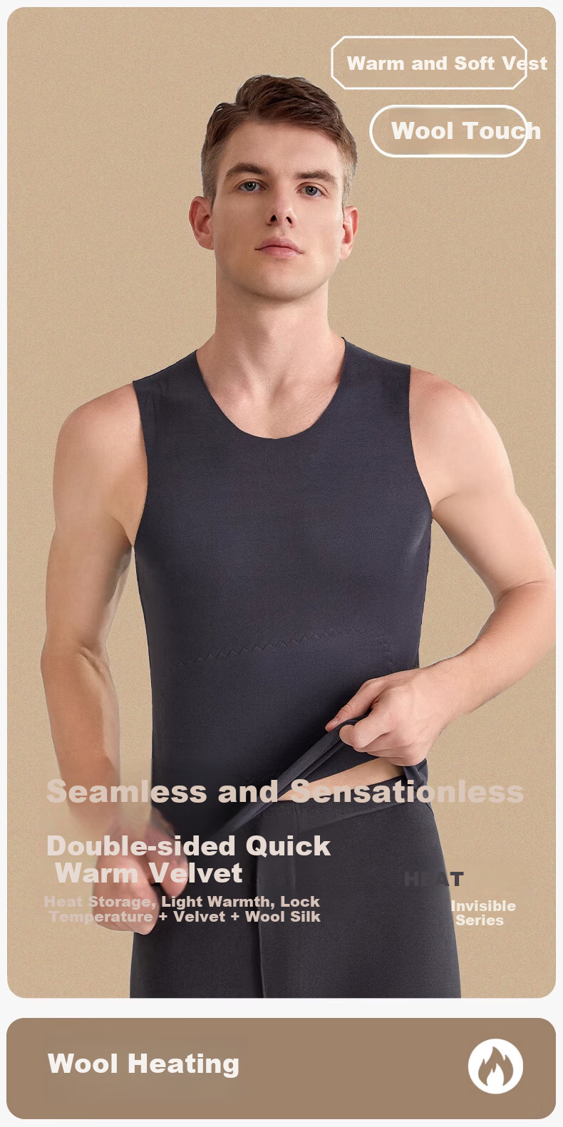 LangSha Thermal Undershirt for Men, Wool And Silk Patch Fleece, Slim Fit Seamless Sleeveless Undershirt, Base Layer, 2-Pack 1