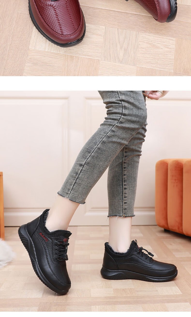 Anglerfish Old Beijing Women's Cloth Shoes Cotton Shoes Winter Warm Fleece Thickened Cotton Boots Casual Mom Shoes A8005 Red 35 17