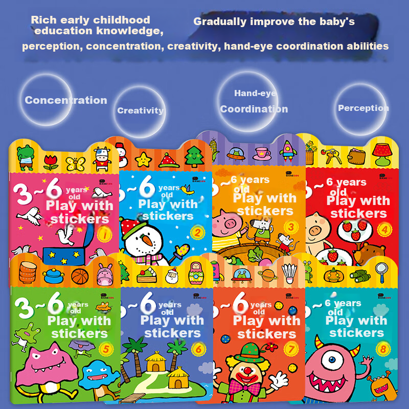 BANGSON Sticker Books for Children Ages 3-6, Girls' Sticker Books, Adhesive Books, Quiet Books for Kindergarten, Gift for Boys