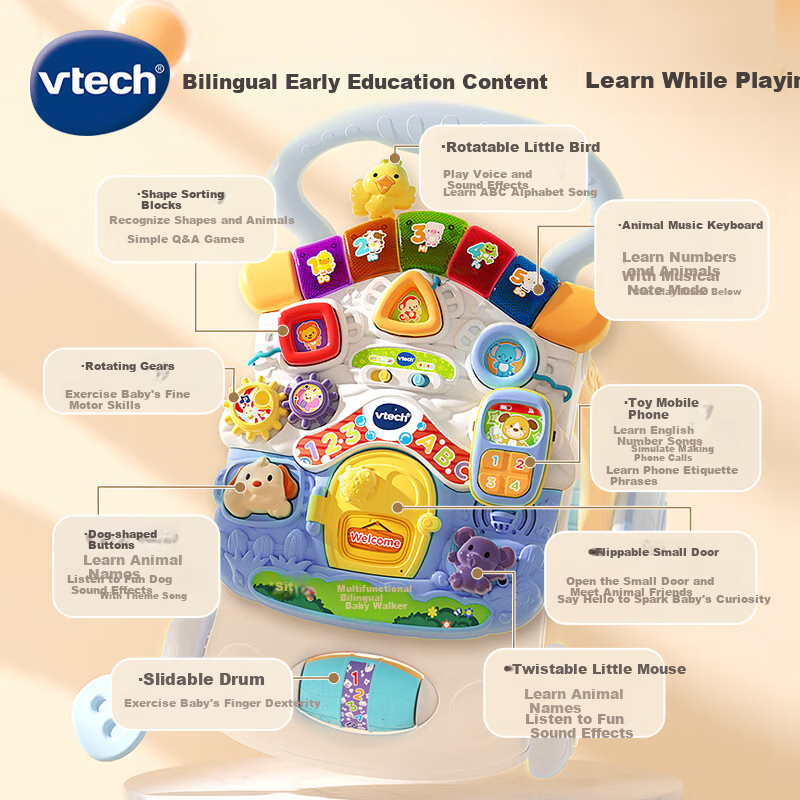 Развивающий центр-ходунки Vtech, музыкальный, складной, регулируемый по скорости, для мальчиков и девочек, подарок на день рождения ребенка