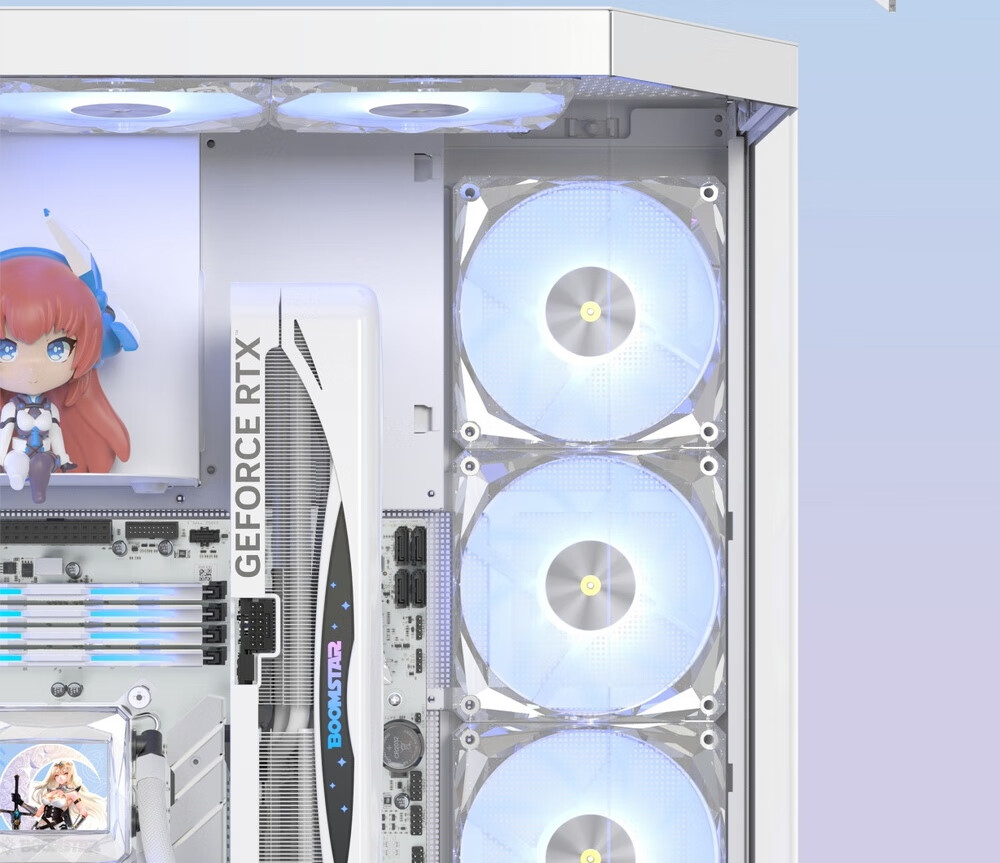 GALAX Starry Space Station Desktop PC Case Vertical GPU Mount White Figurine Slot ATX TYPE-C Quick Release Supports 360mm Water Cooling Cable Management Integrated Cable Extension 10