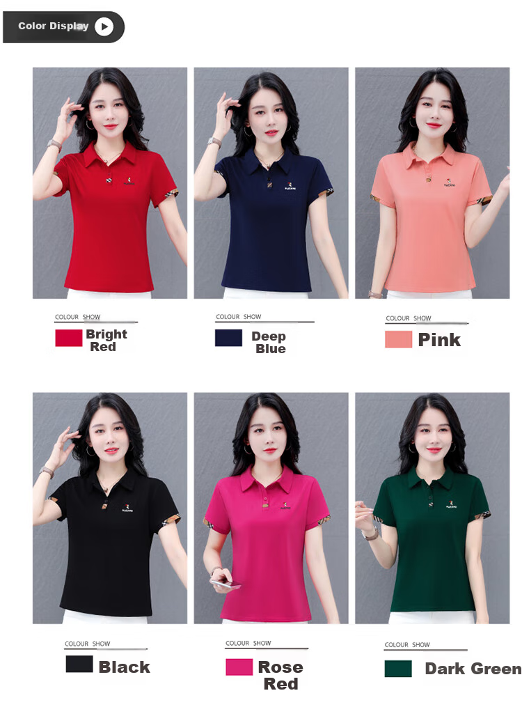TUCANO Lapel Short-Sleeve T-Shirt for Women, New Summer POLO Shirt, Pure Cotton Regular Shoulder Slimming Athletic Casual Top, Navy Blue, M 5
