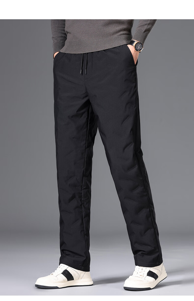 YAYA Men's Down Pants Straight Loose Thick Warm Mid-Young Winter New Business Casual Fleece Pants K05 4