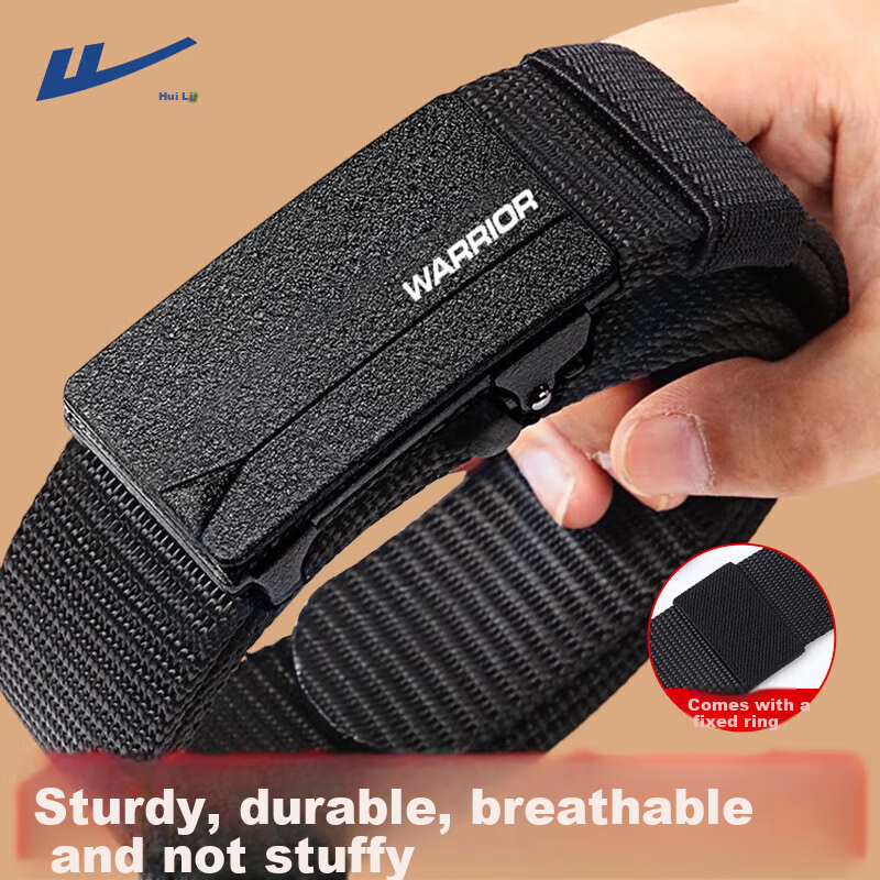 Huili Canvas Belt for Men, Woven Casual Versatile Inner Belt with Automatic Buckle, Student Military Training Nylon Denim Belt